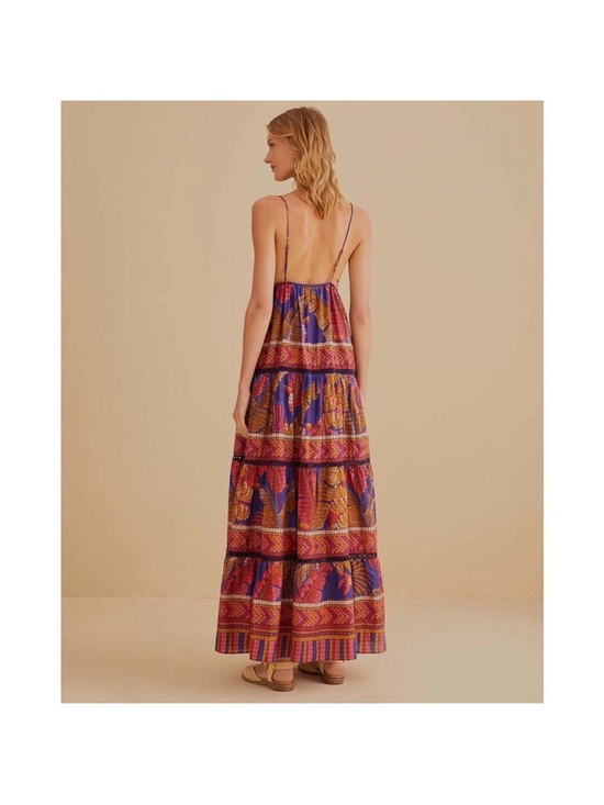 FARM Rio Dresses & Skirts - FARM Rio Purple Multi Tiered Spaghetti-Strap Maxi Dress